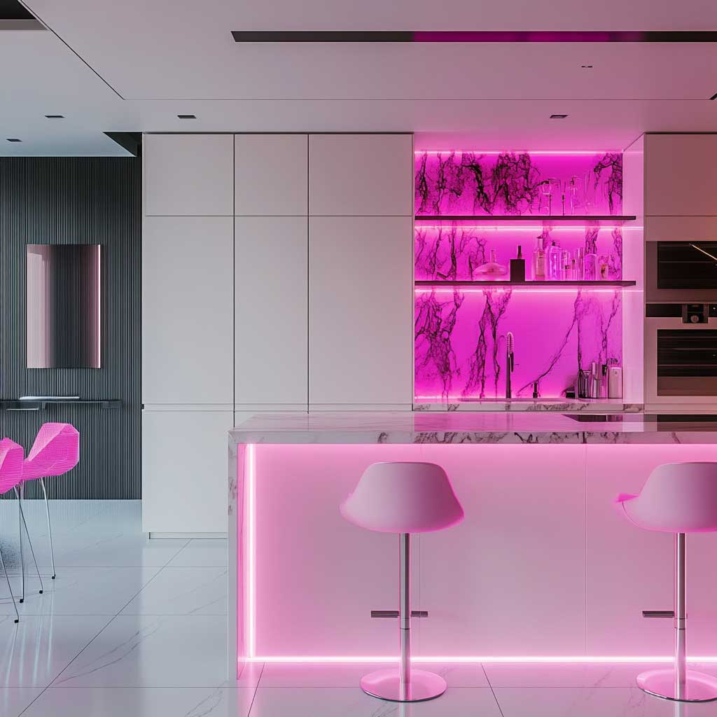 5+ Vibrant Contemporary Kitchen Ideas with Neon Pink Cyberpunk Artwork