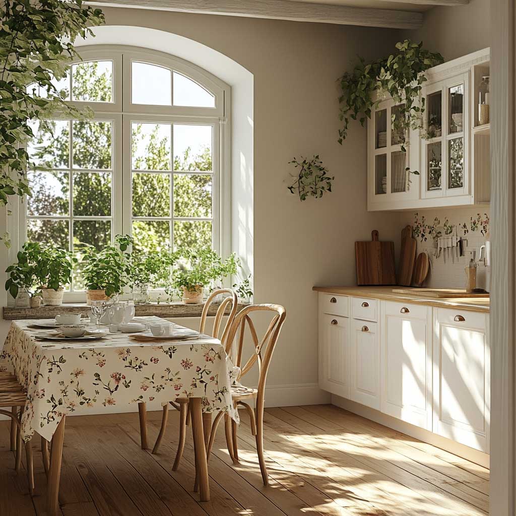 Timeless Elegance with Classic White Cabinets and Floral Patterns