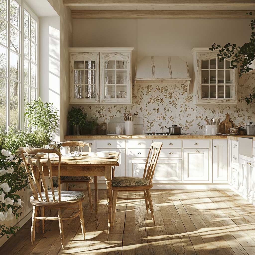 Timeless Elegance with Classic White Cabinets and Floral Patterns - 2