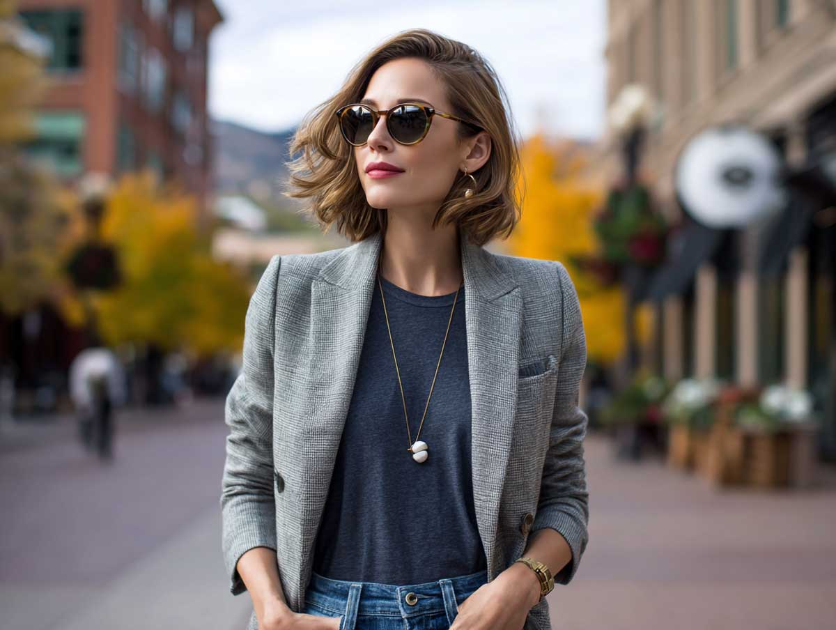 Gray Blazer Over Navy T-Shirt for an Effortless Workday - 3