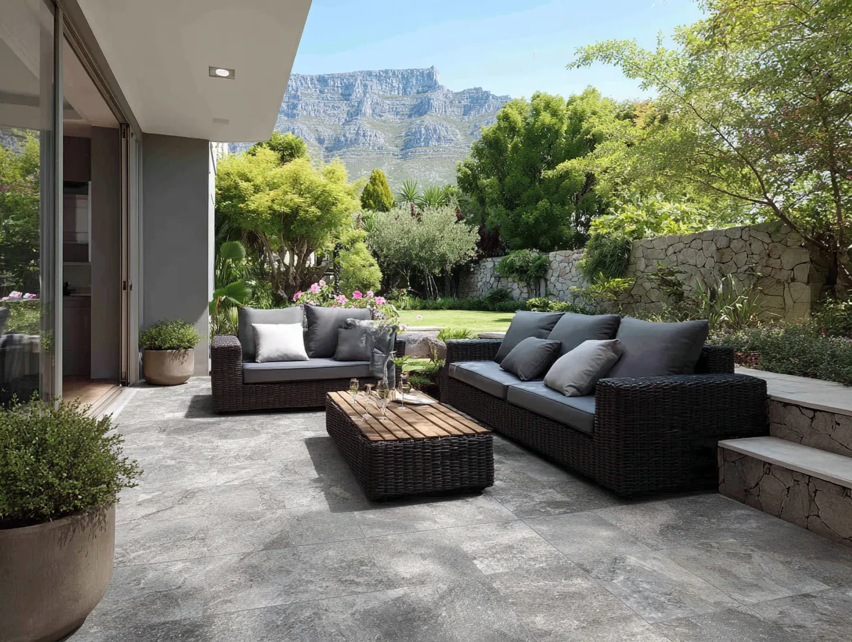 gray outdoor tile patio design