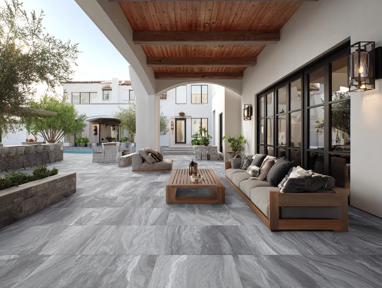 gray outdoor tile for modern patio