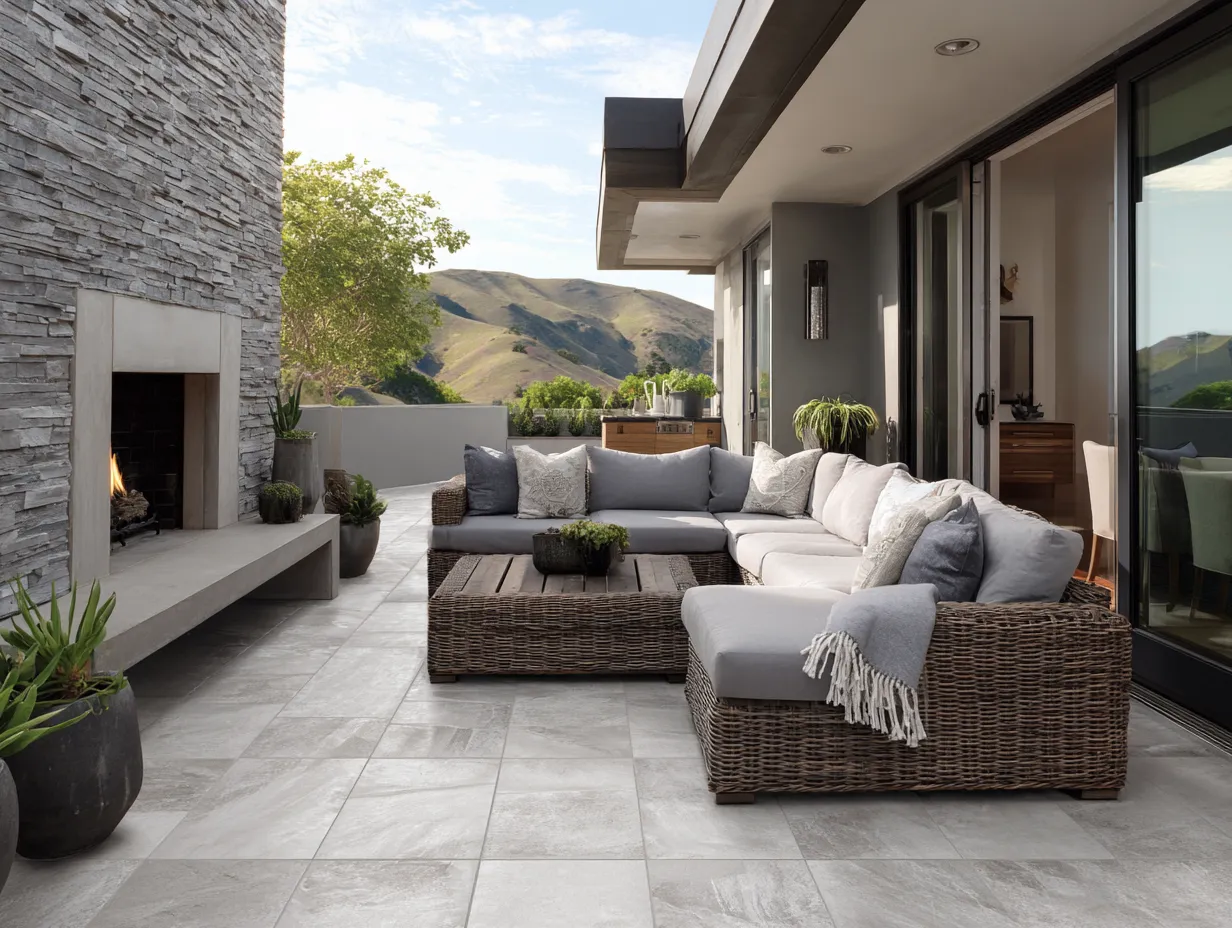 outdoor patio tile in gray tones