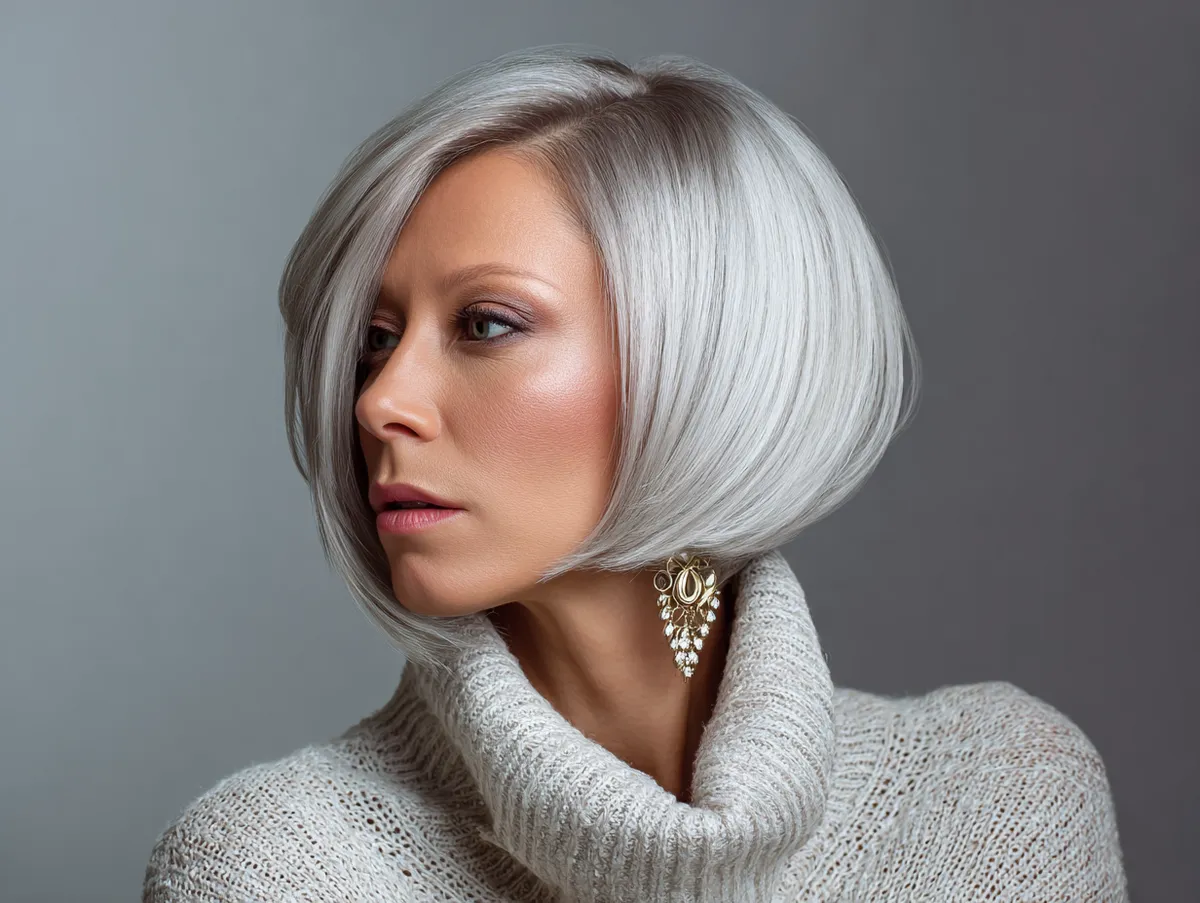 Modern platinum blonde layered bob for thin fine hair
