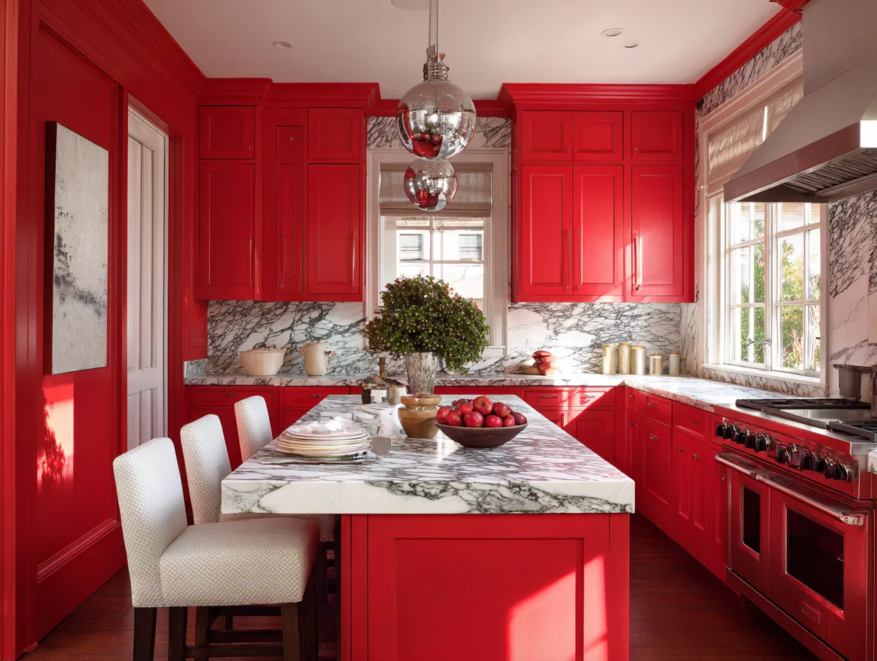 kitchen with red island
