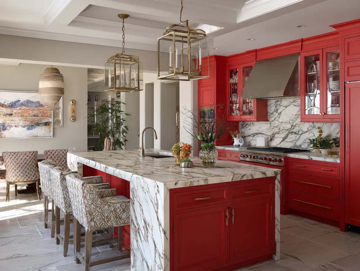 red kitchen island