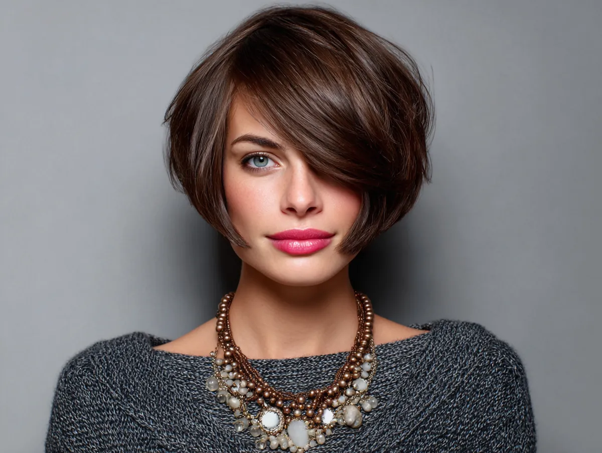 asymmetrical bob round face straight hair
