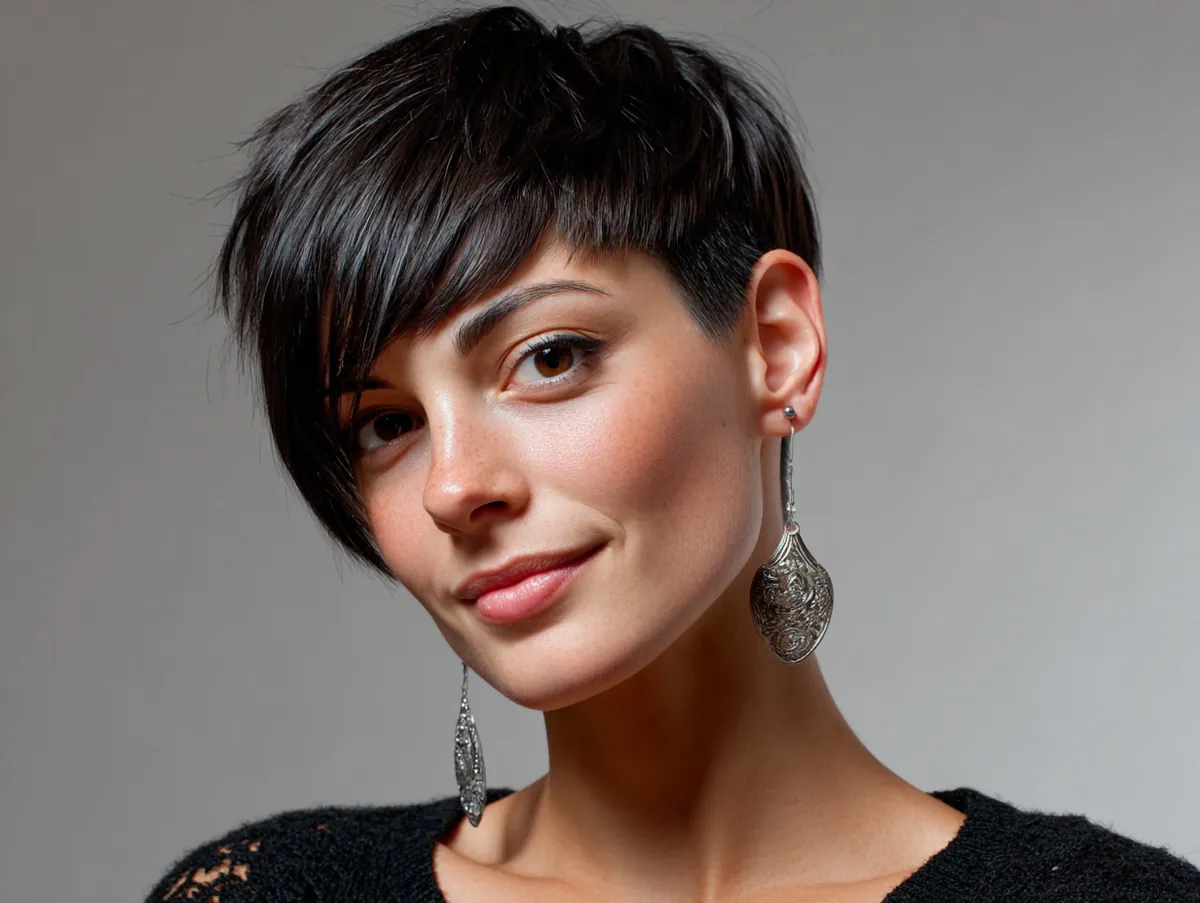 asymmetrical pixie cut round face side swept