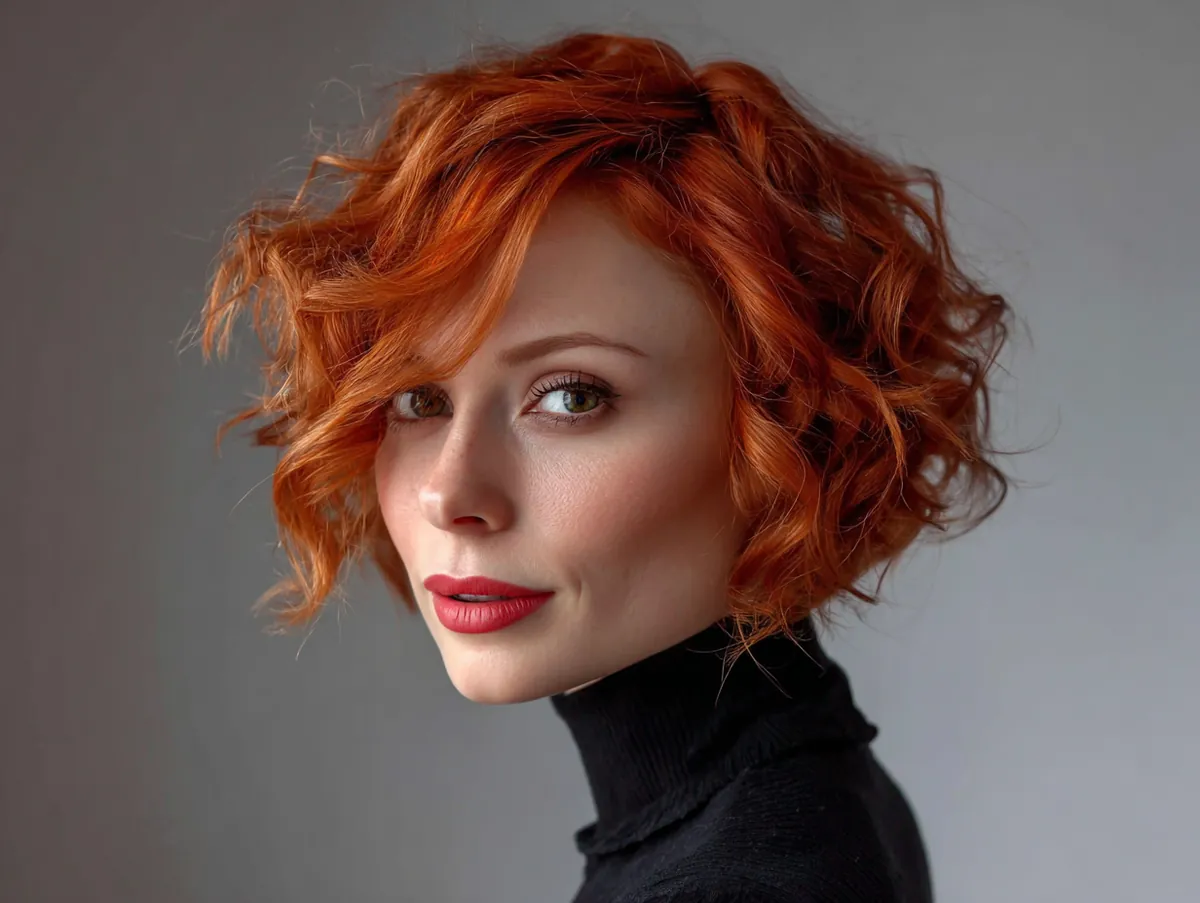 red short wavy hair styled with volume