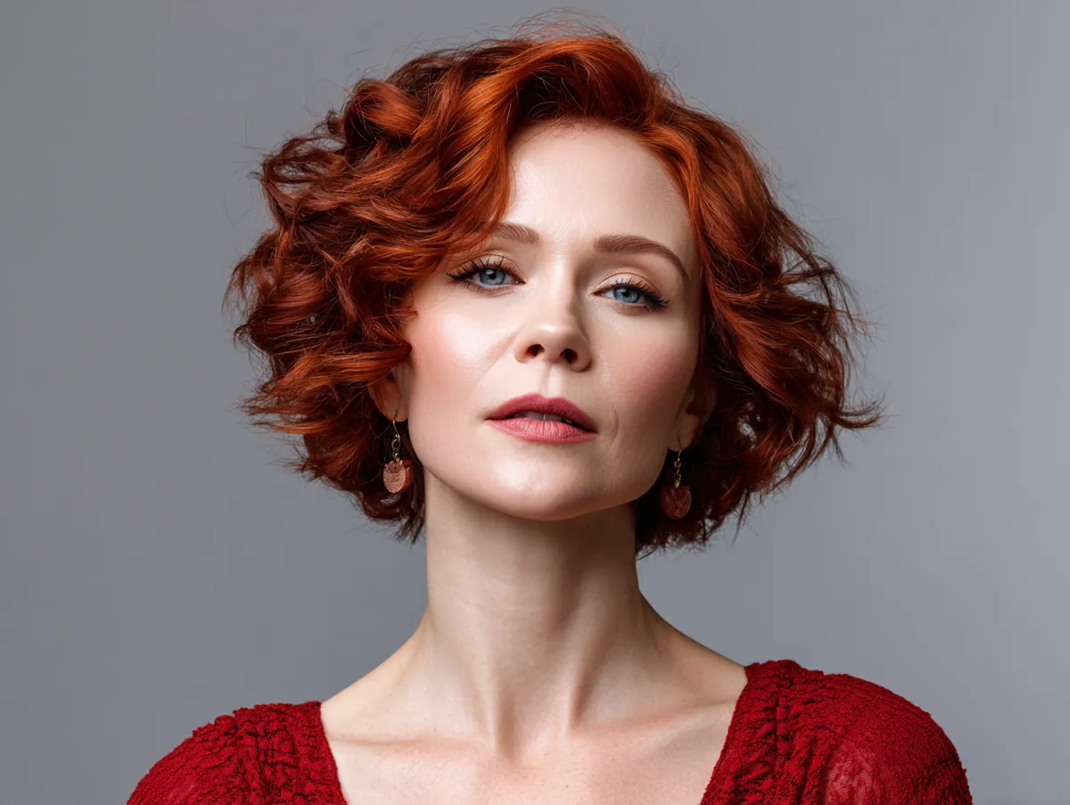 short wavy red hair with textured waves