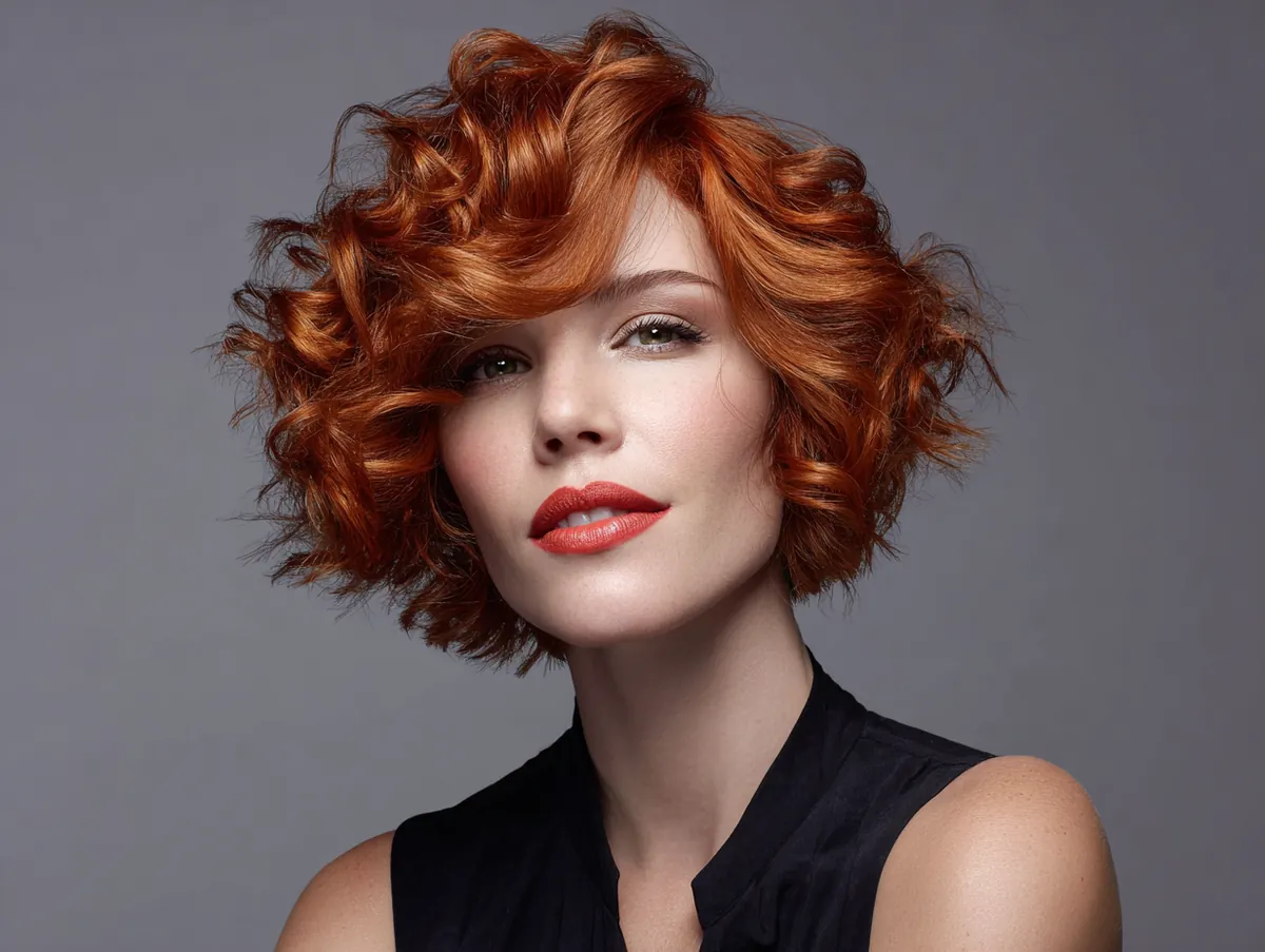 bright copper wavy red hair cut short