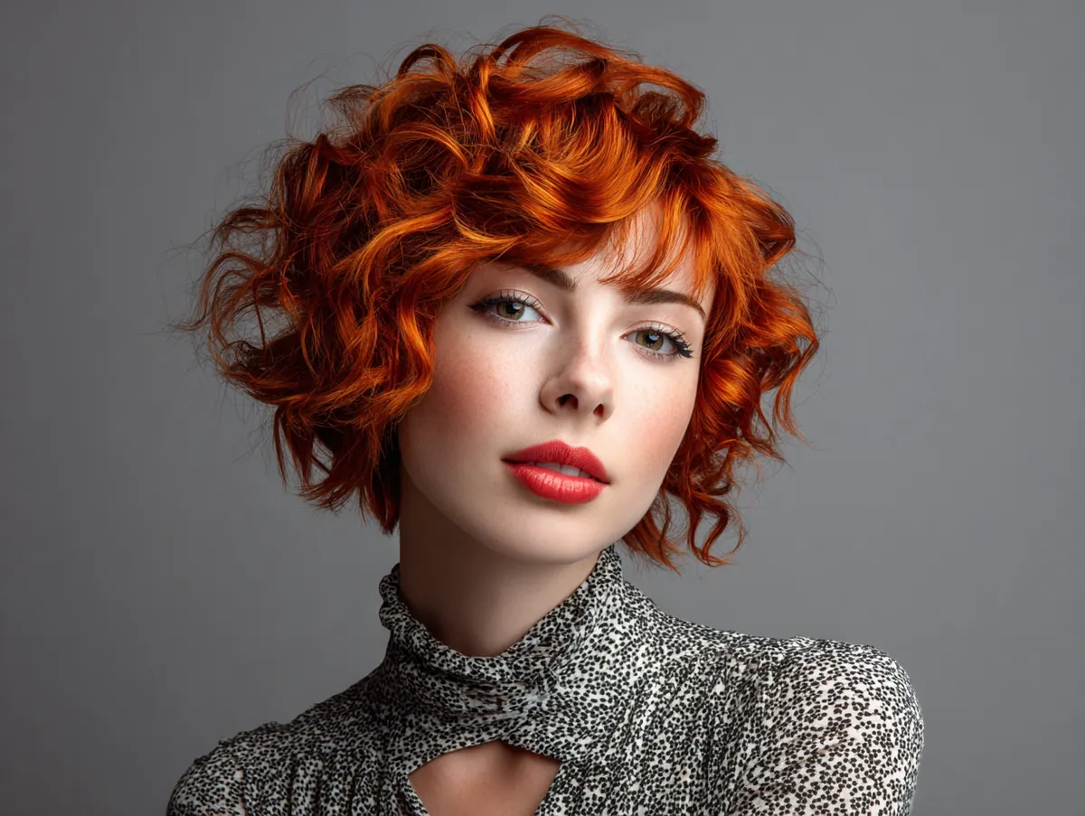 short wavy ginger hair in bright copper