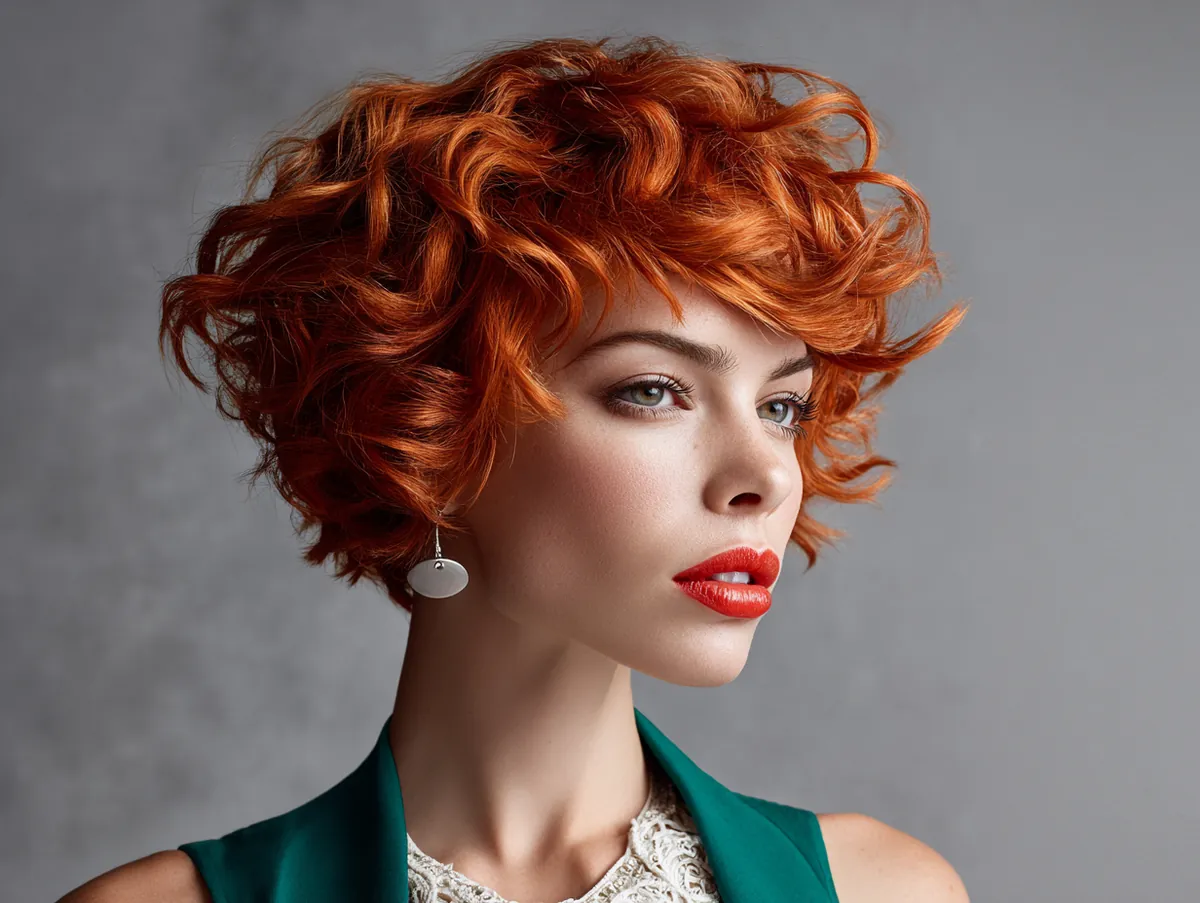 copper red short wavy hair with bounce