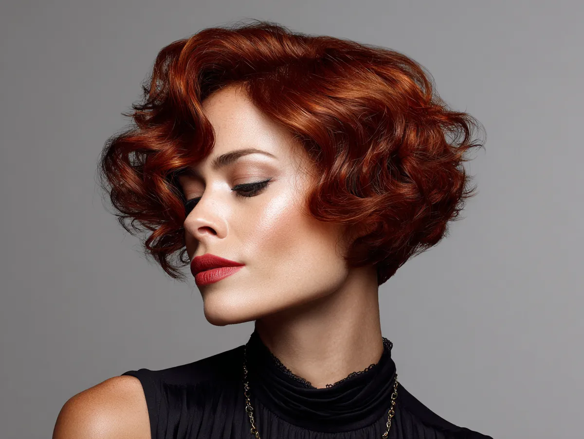 wavy red hair in deep auburn tones