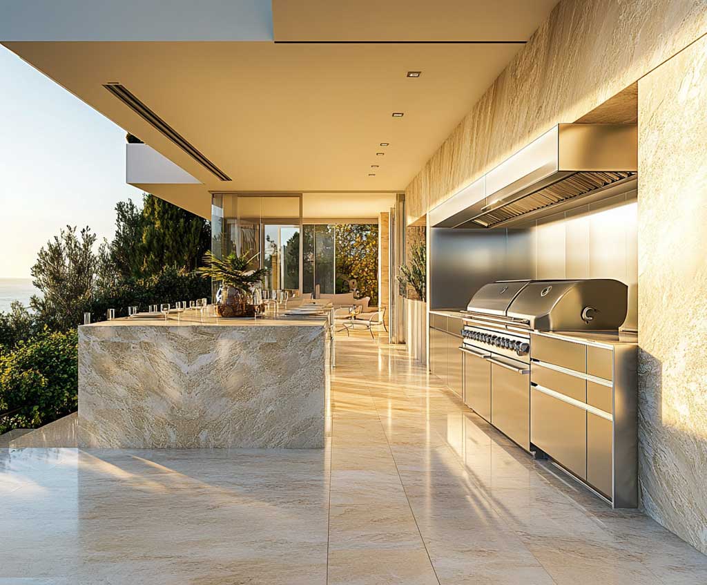 6+ Minimalist Patio Kitchen Ideas with Marble and Aluminum Finishes