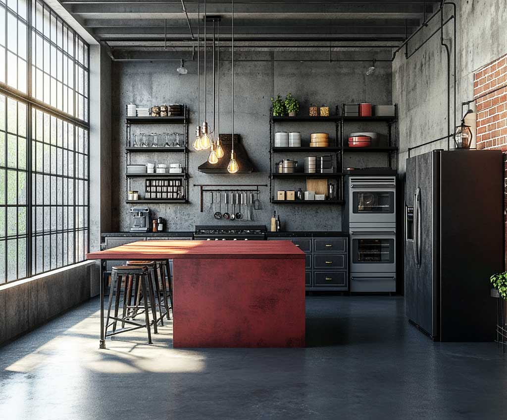 Industrial Red Kitchen Island with Metal Accents - 2