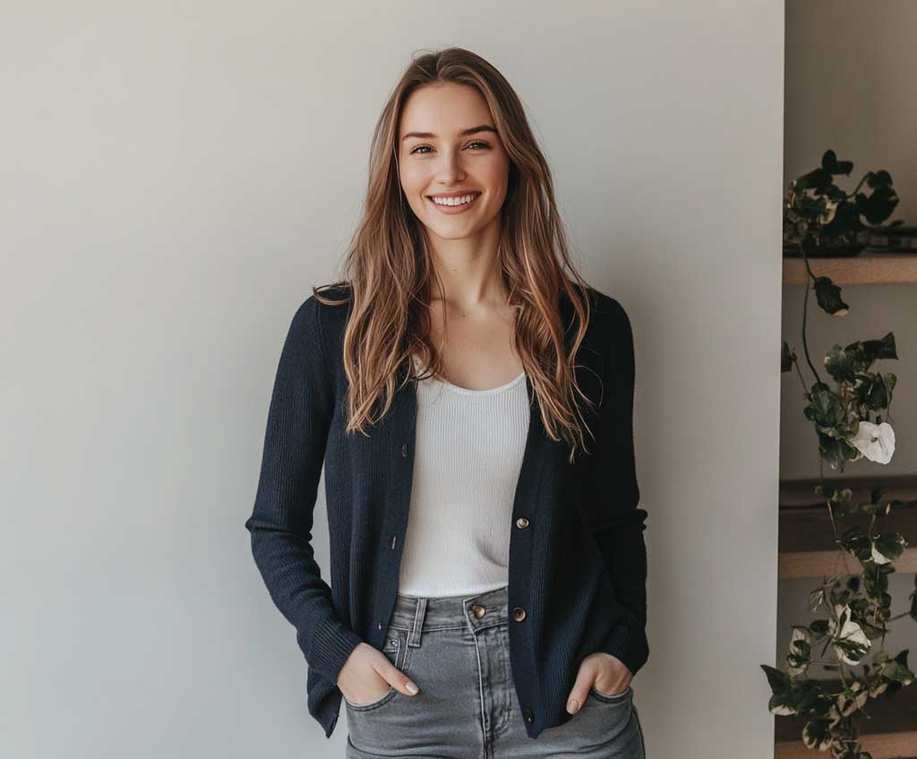Navy Cardigan and Gray Jeans for a Casual Midweek Vibe - 7