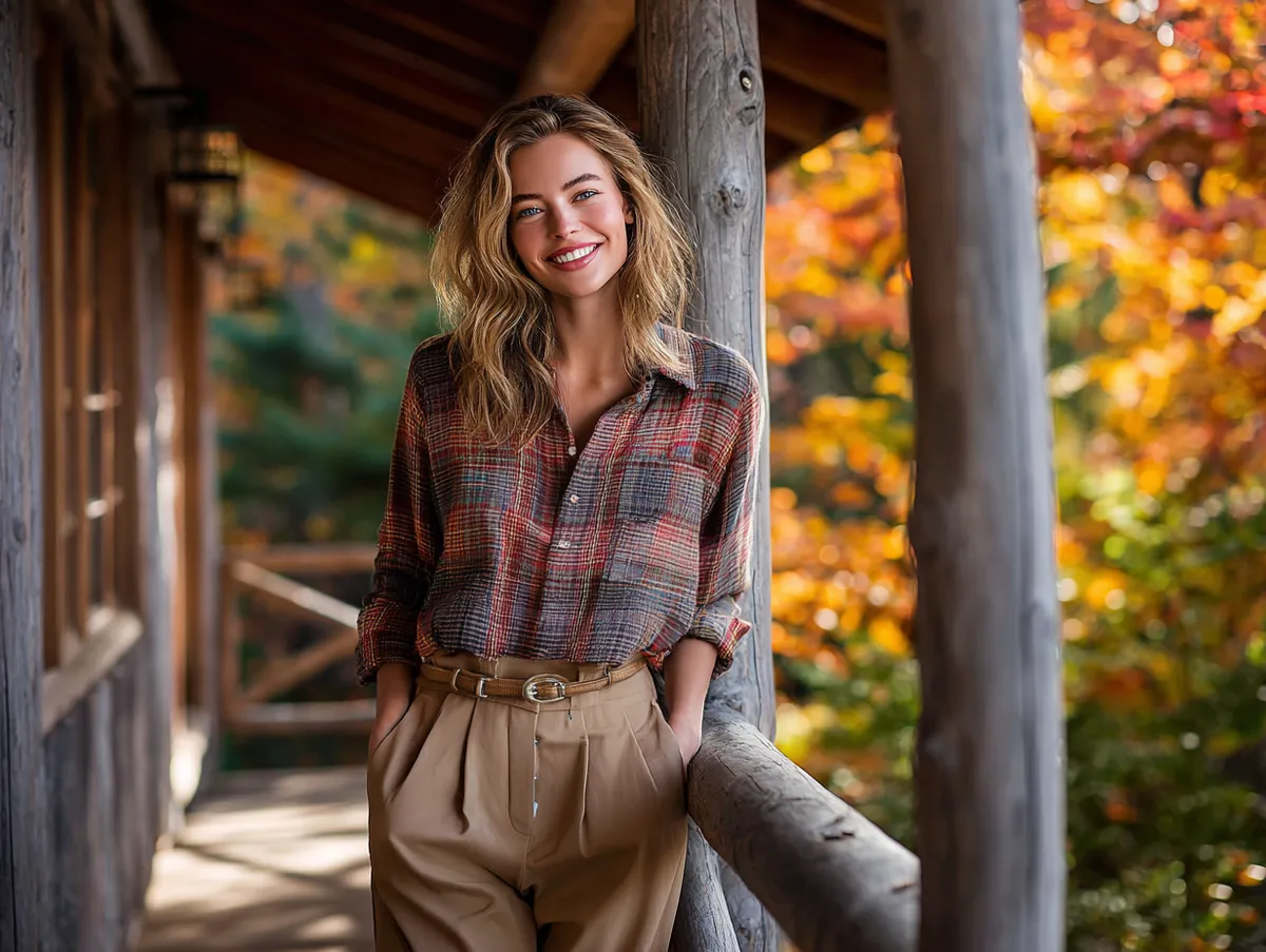 Relaxed Earth-Tone Flannel and High-Waisted Trouser Outfits for Casual Fall Days