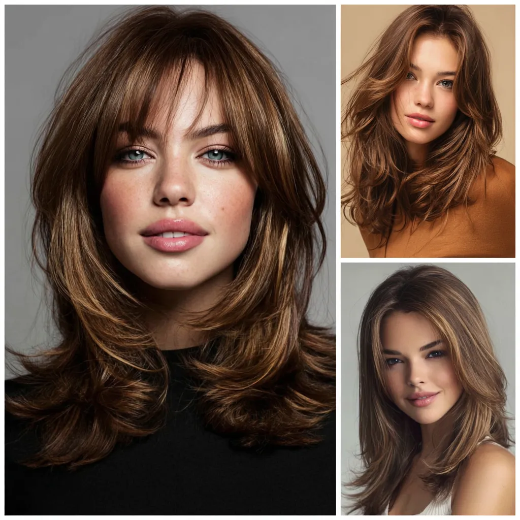 layered hair with caramel highlights