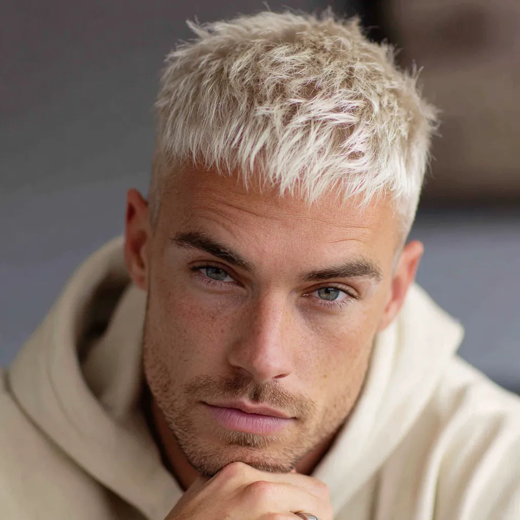 men's short platinum hair with low fade