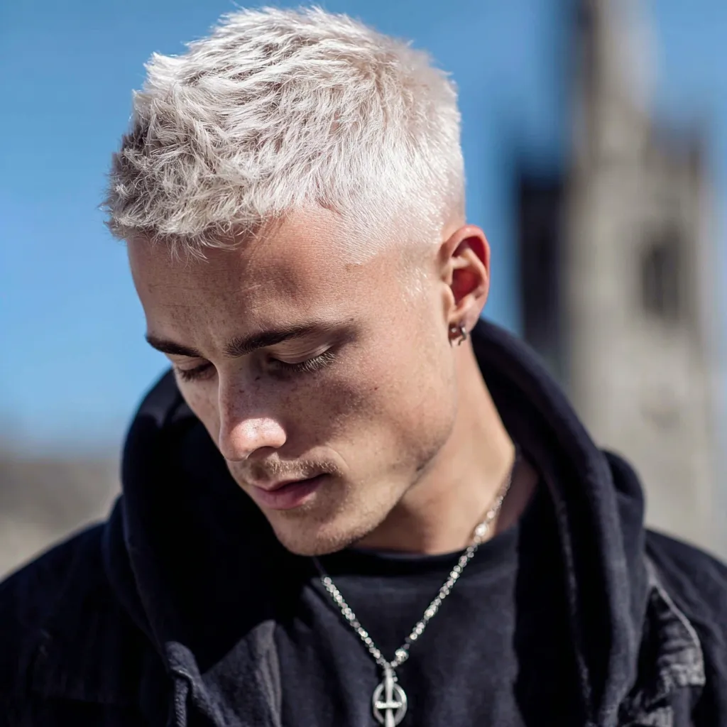 platinum blonde short hair fade style