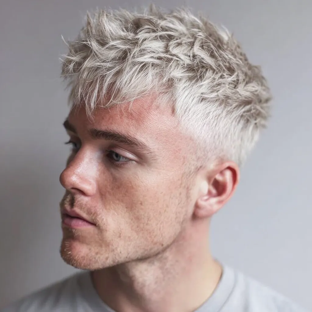 short hair platinum blonde with low fade cut