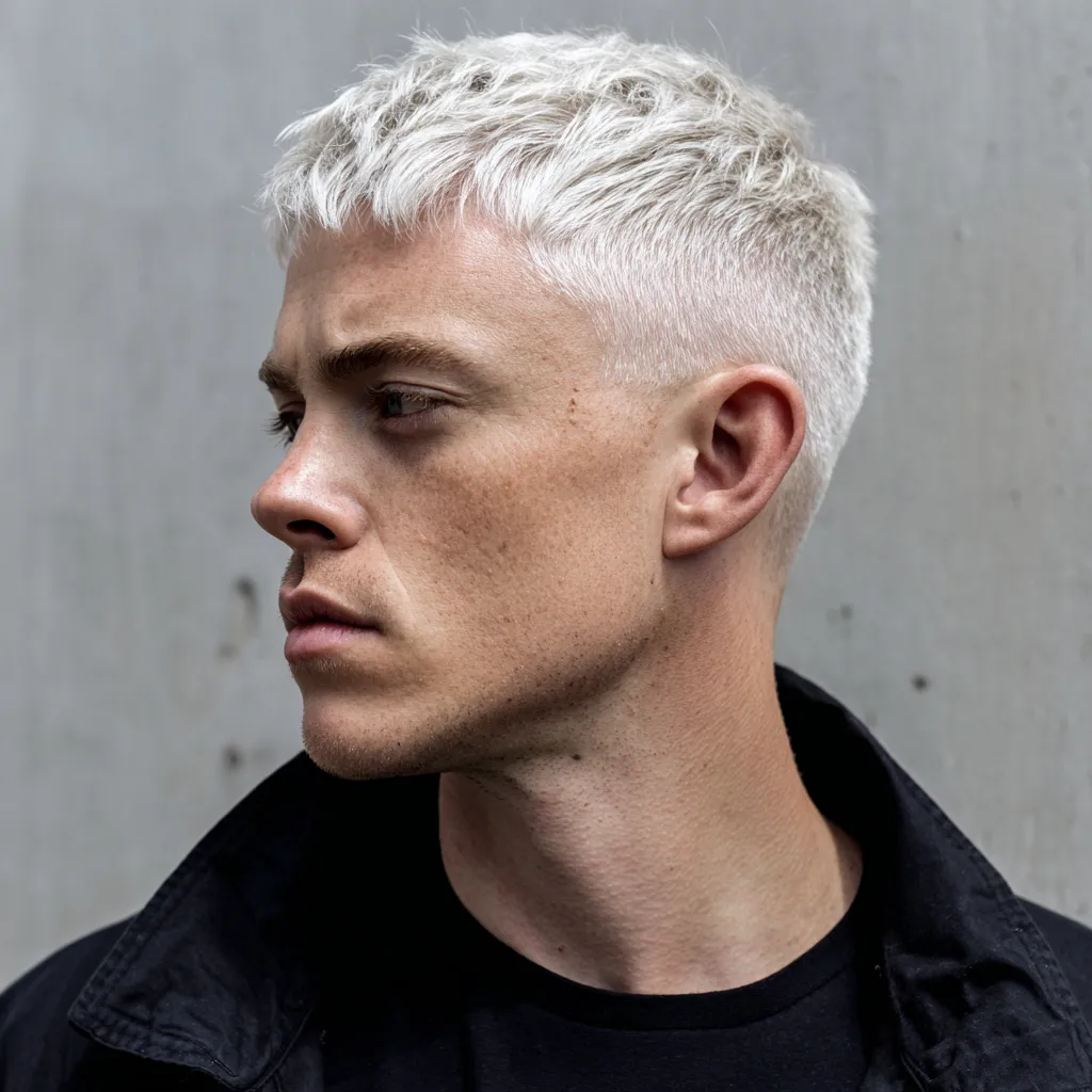 short platinum hair with clean low fade