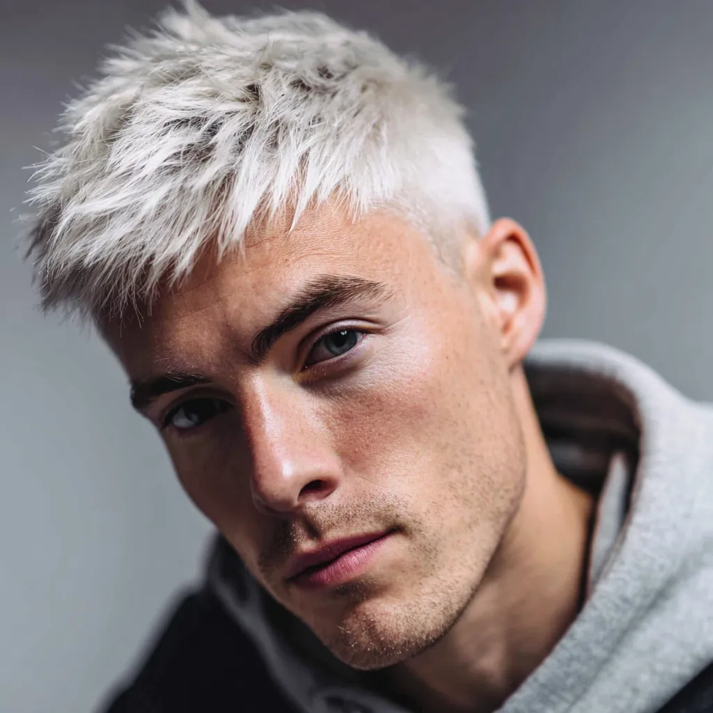 short platinum blonde hair with sharp fade