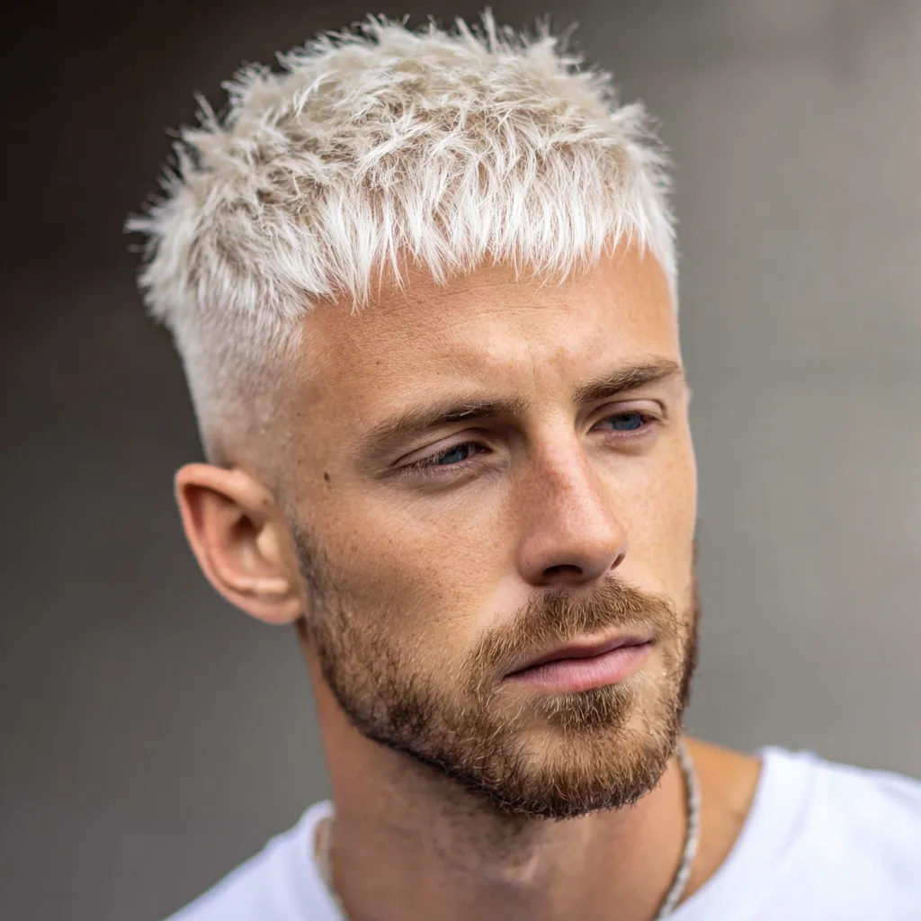low fade haircut with platinum blonde color