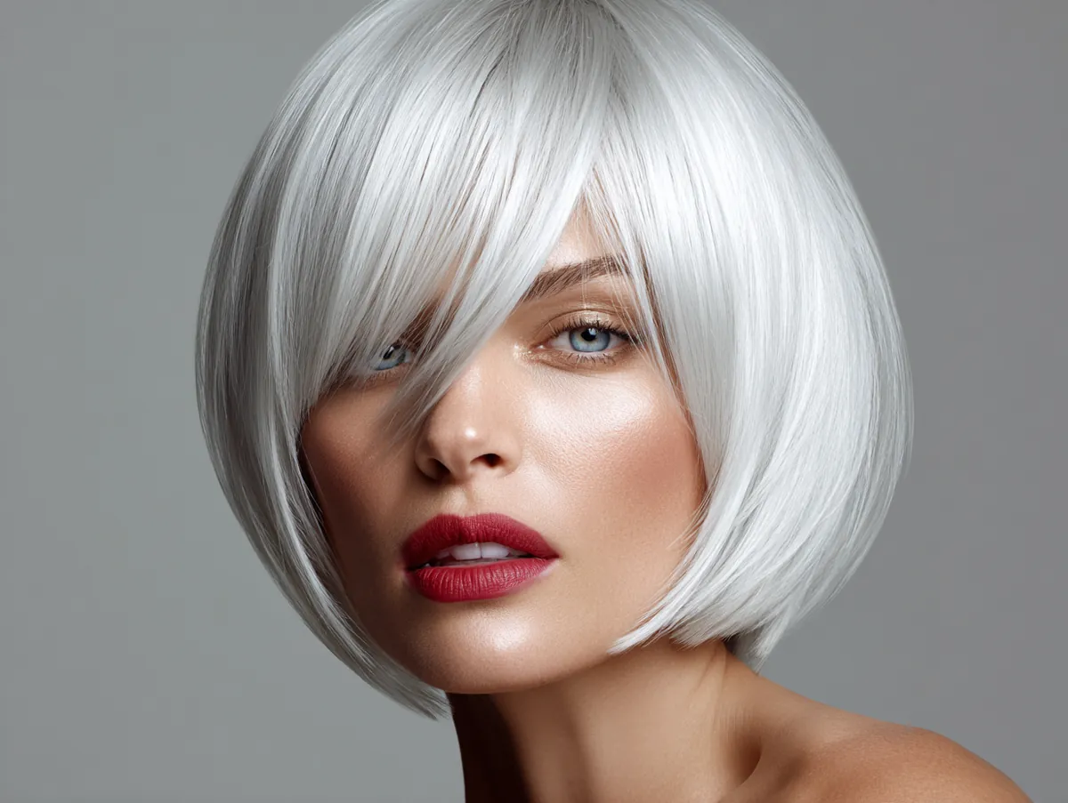 platinum blonde long bob haircut sleek style