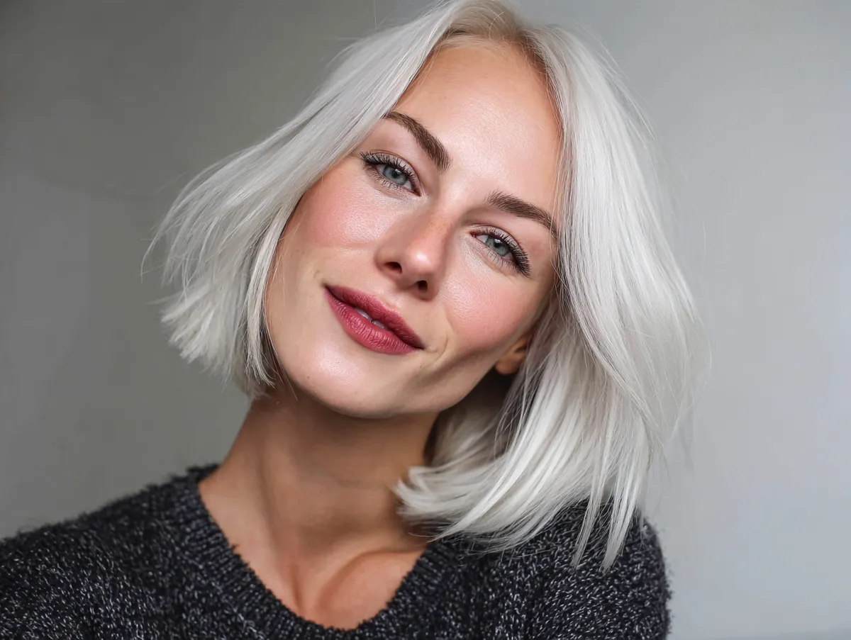 platinum blonde long bob hair blunt ends