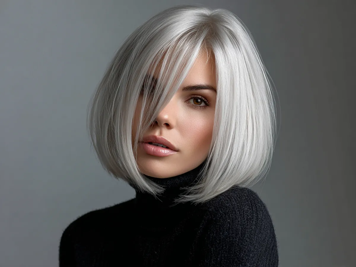 platinum long bob haircut icy shade