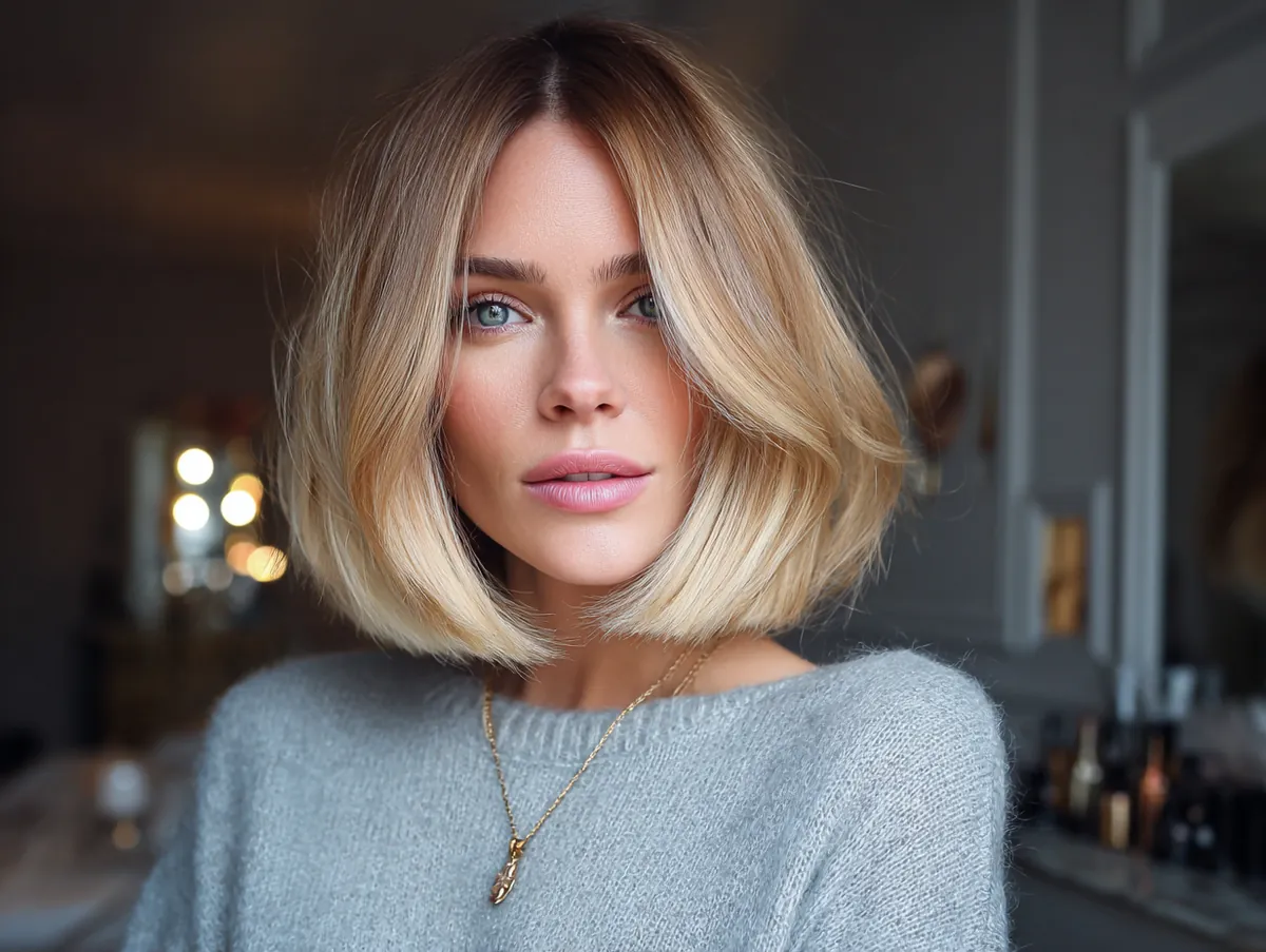 golden blonde long bob hair radiant glow