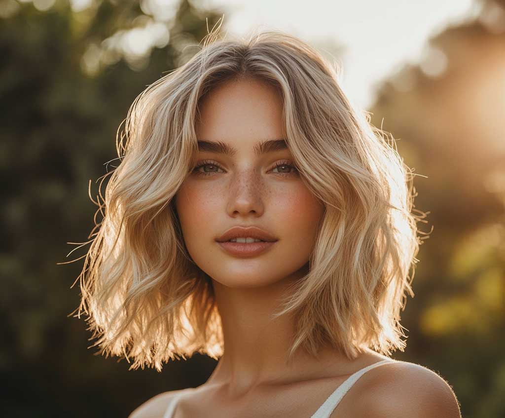 beige long bob haircut blonde waves