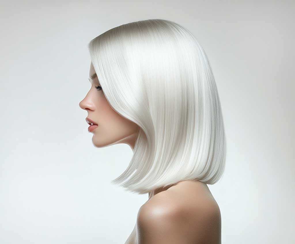 platinum blonde long bob hair sleek finish