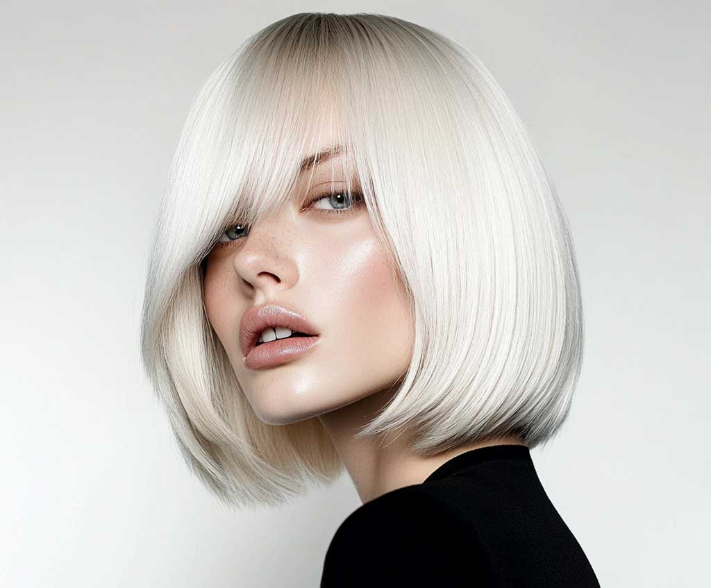platinum blonde long bob hairstyle cool tone