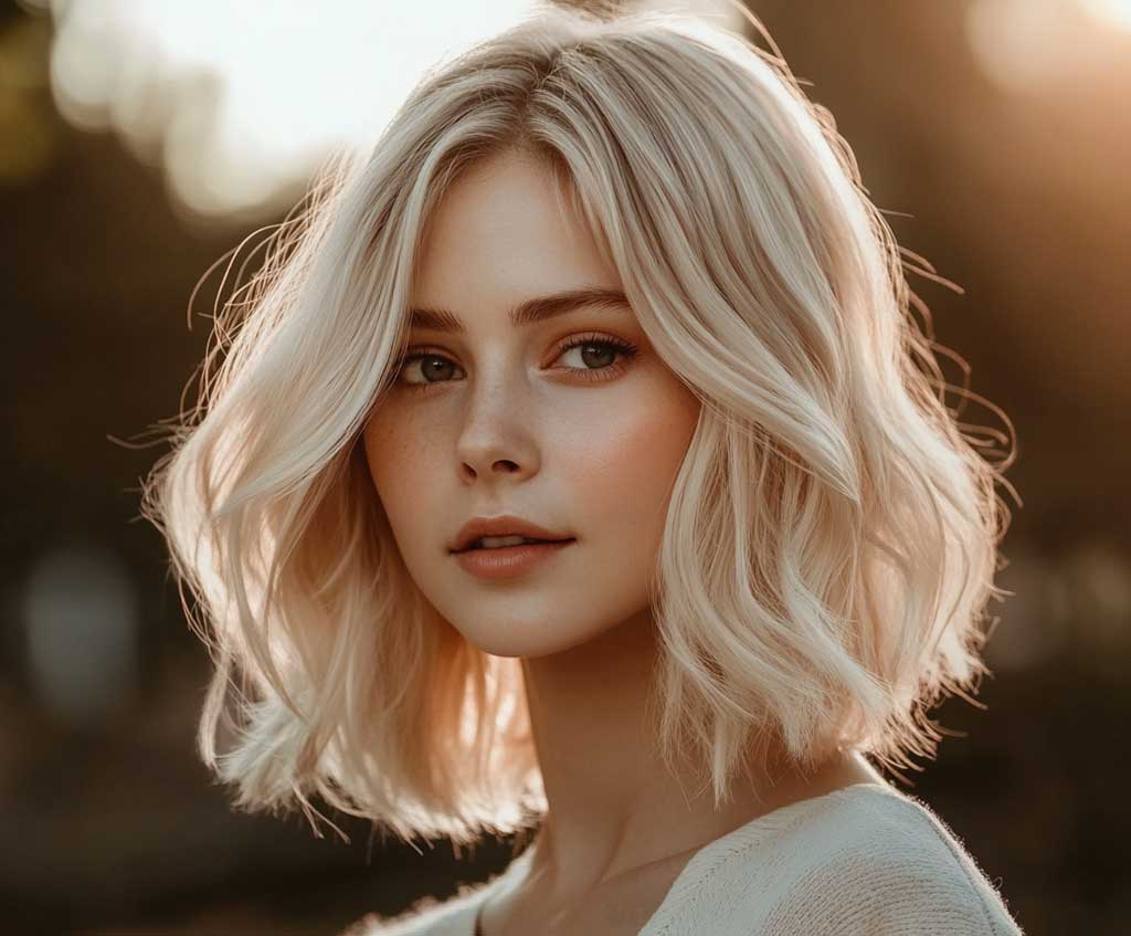 beige blonde long bob hairstyle low-maintenance