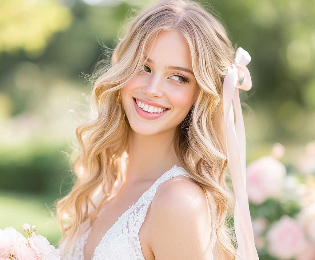 10+ Romantic Wedding Hairstyles for Long Hair with Blush Pink and Champagne Tones