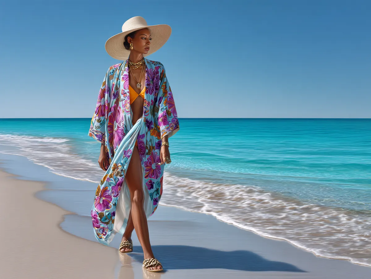 Floral kimono and bikini combination for summer
