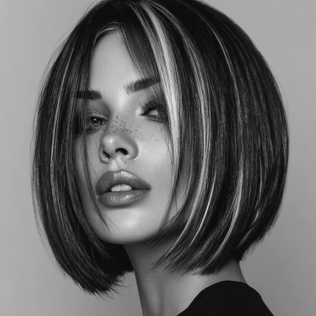 medium short haircut for women with bold highlights