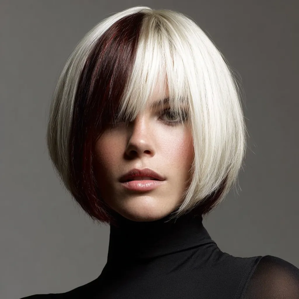 women's medium short haircut with bold highlights