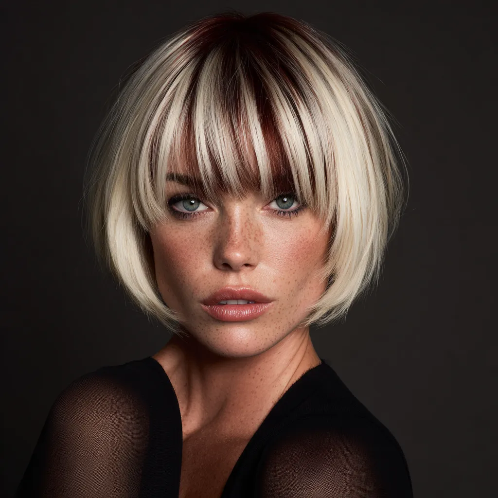 medium short hair with bold highlight streaks