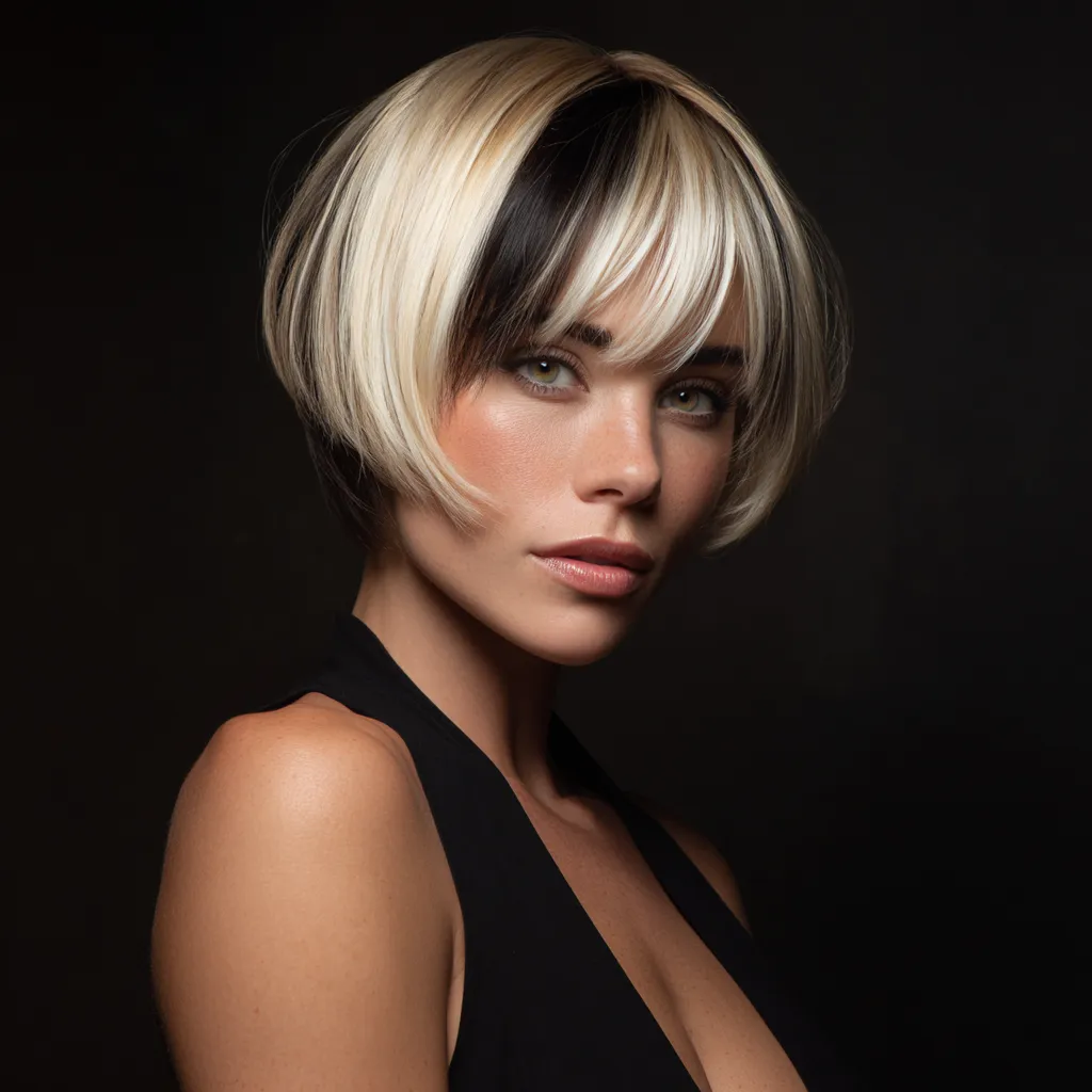 medium short haircut with vibrant highlights
