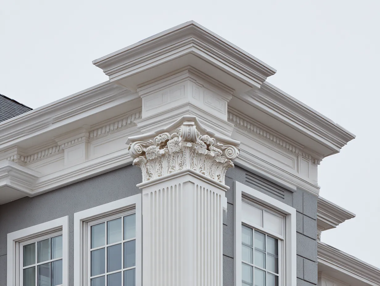 house corner design outside with classic pilaster trim