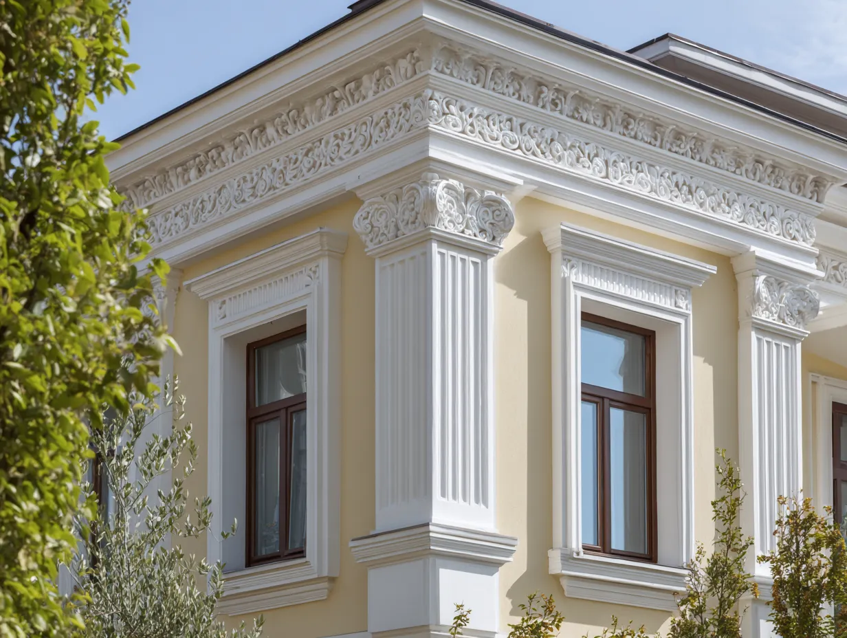 home corner design outside with stucco details