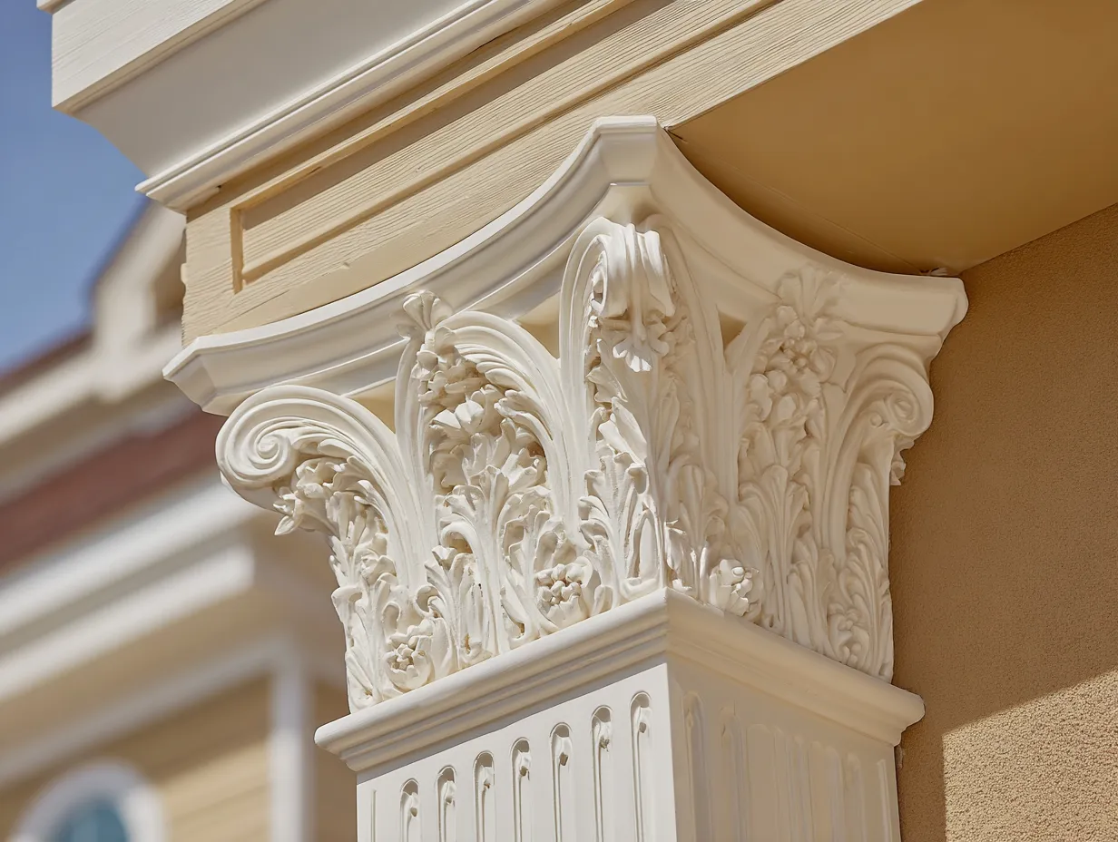 outside wall corner design with fluted pilasters