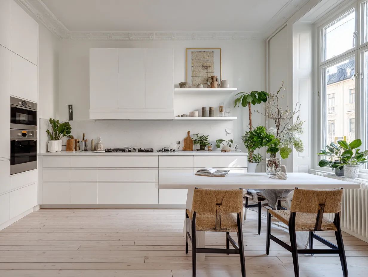 minimalist scandinavian kitchen white cabinets