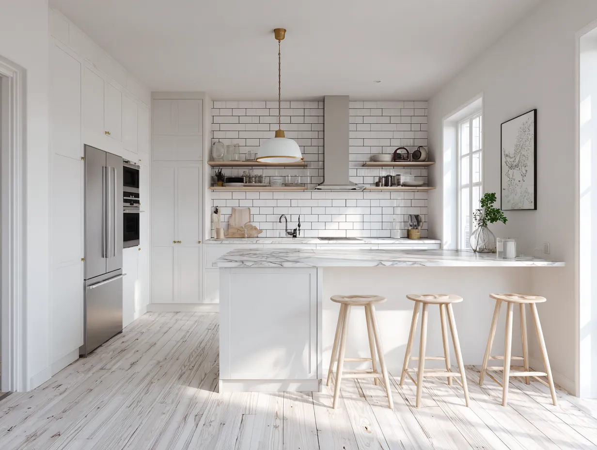 white scandi kitchen with natural light
