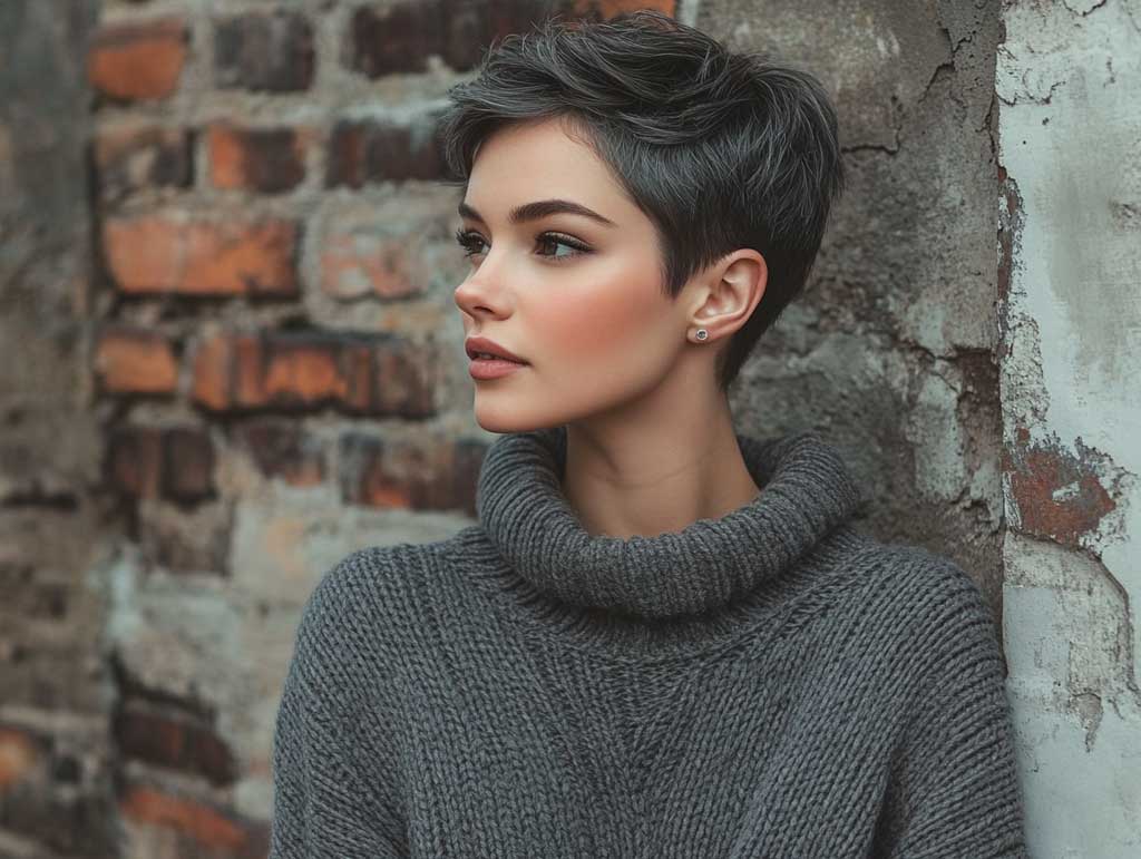 Easy Hairstyles for Short Hair with Ash Grey Textured Pixie - 4