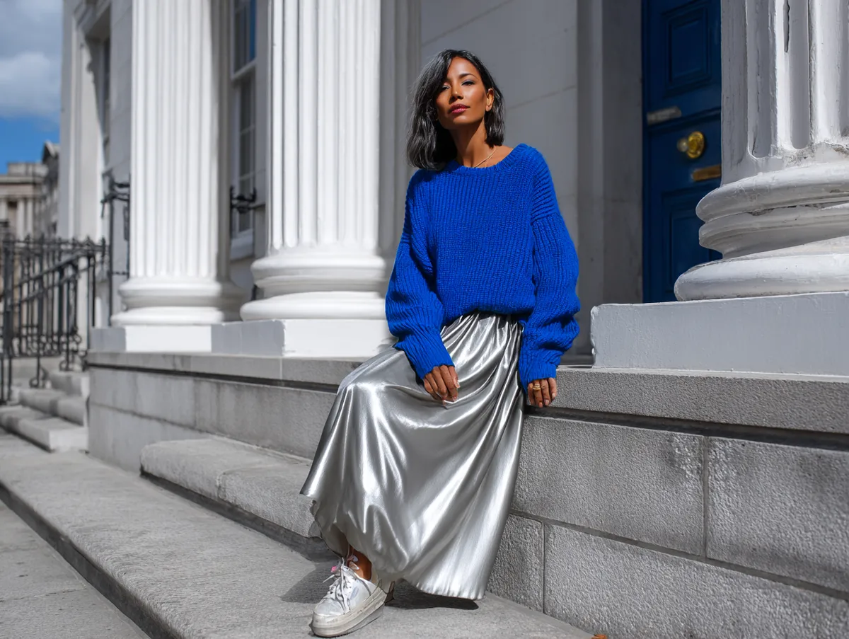 alternative blue oversized sweater silver outfit